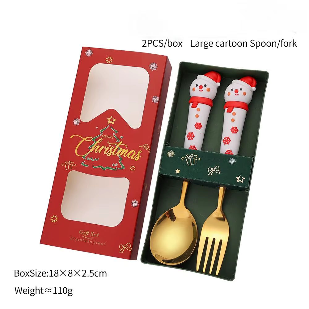 2/4/6Pcs Christmas Fork and Spoon Set,Stainless Steel Creative Tableware,Coffee Tea Dessert Forks and Spoons Gift Set