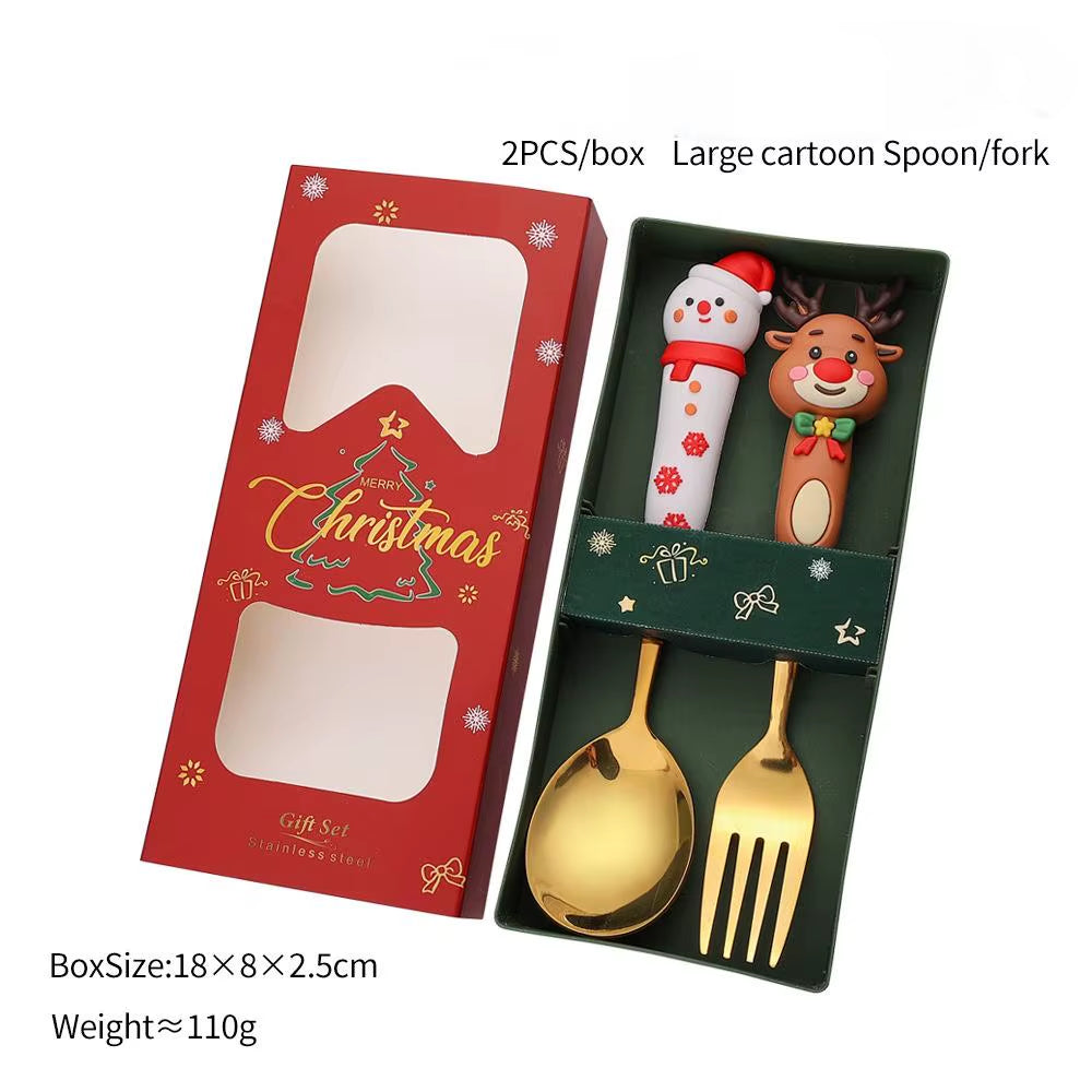 2/4/6Pcs Christmas Fork and Spoon Set,Stainless Steel Creative Tableware,Coffee Tea Dessert Forks and Spoons Gift Set