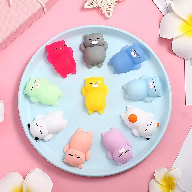 20 PCS Random Kawaii Mochi Squishy Fidget Toy Mini Cute Soft Cat anti Stress Reliever Sensory Squeeze Xmas Gift for Adult Kid