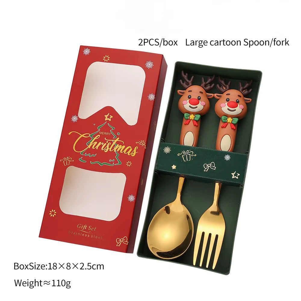 2/4/6Pcs Christmas Fork and Spoon Set,Stainless Steel Creative Tableware,Coffee Tea Dessert Forks and Spoons Gift Set
