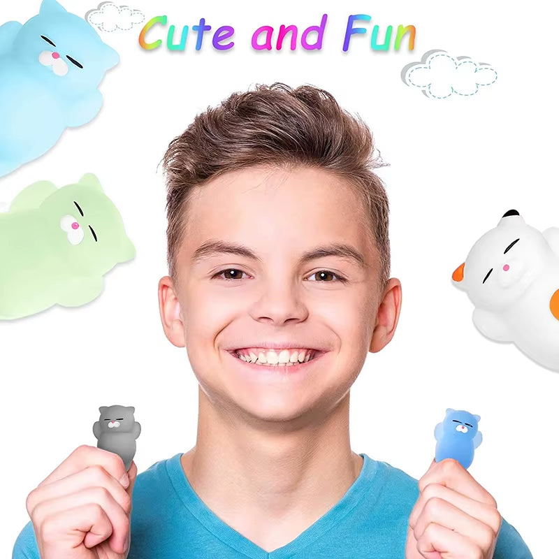 20 PCS Random Kawaii Mochi Squishy Fidget Toy Mini Cute Soft Cat anti Stress Reliever Sensory Squeeze Xmas Gift for Adult Kid