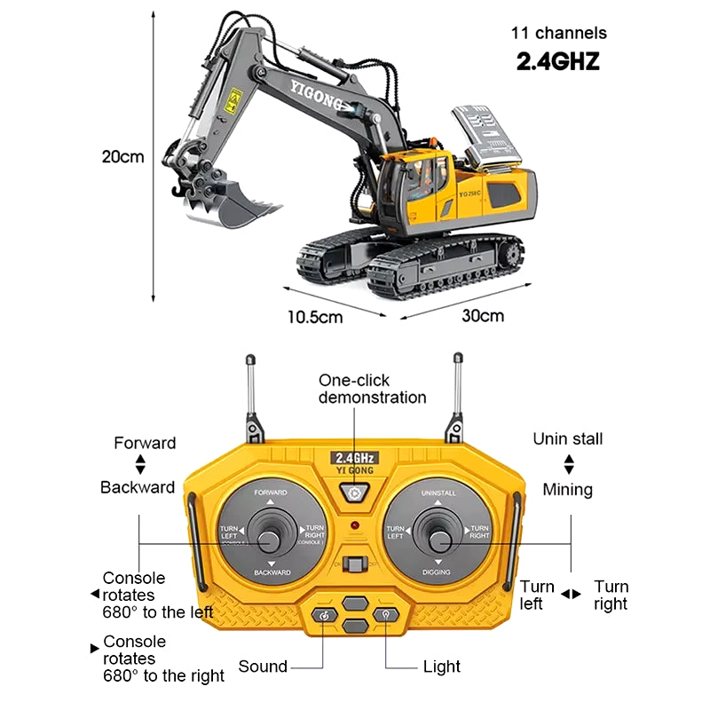 2.4Ghz 6 Channel 1:24 RC Excavator Toy RC Engineering Car Alloy and Plastic Excavator RTR for Kids Christmas Gift
