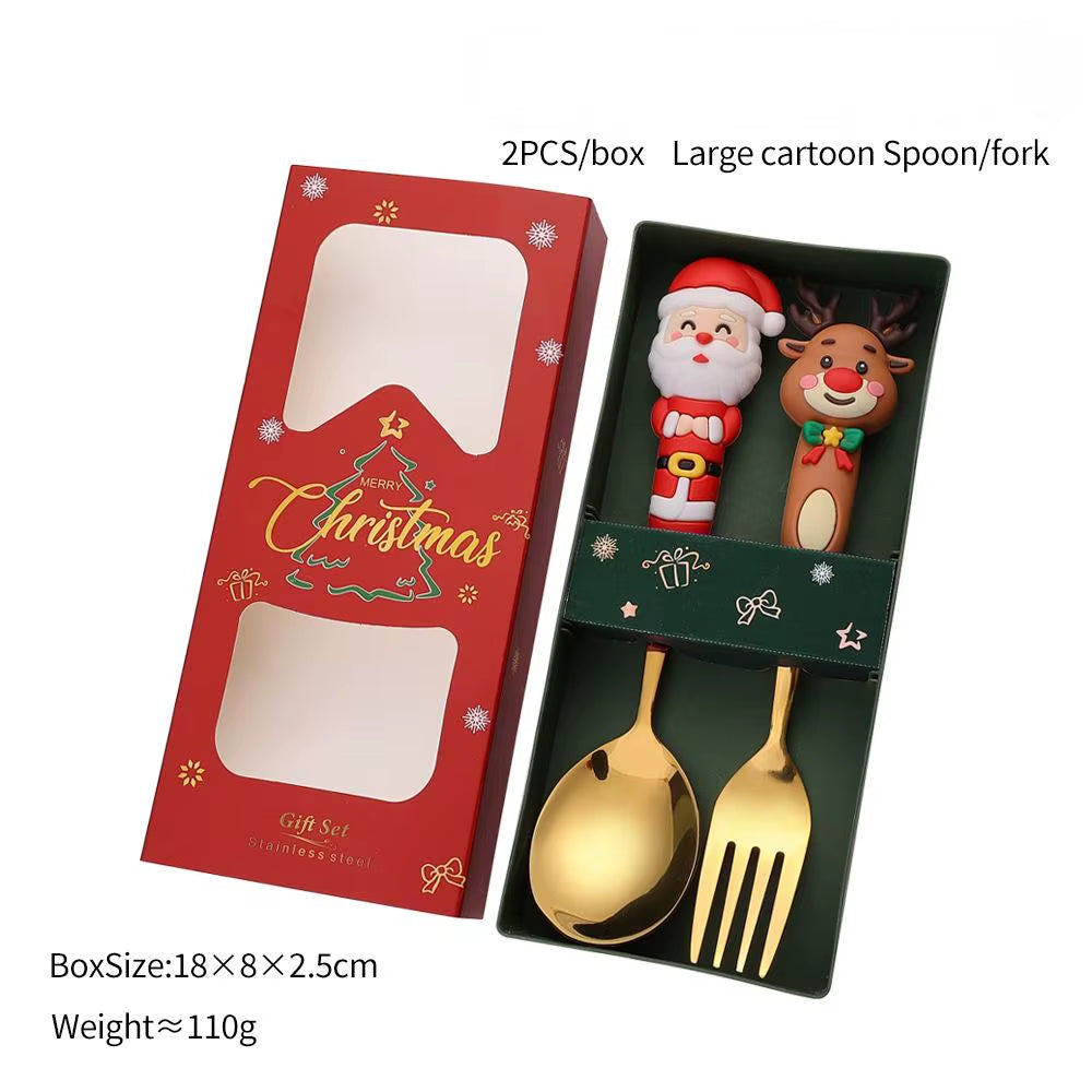 2/4/6Pcs Christmas Fork and Spoon Set,Stainless Steel Creative Tableware,Coffee Tea Dessert Forks and Spoons Gift Set