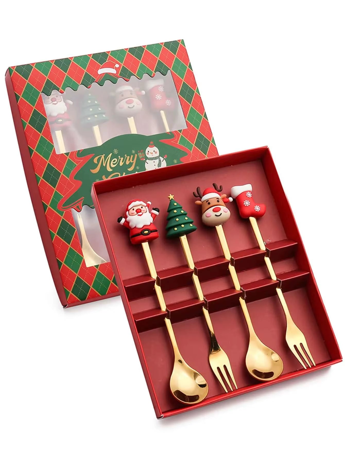2/4/6Pcs Christmas Fork and Spoon Set,Stainless Steel Creative Tableware,Coffee Tea Dessert Forks and Spoons Gift Set