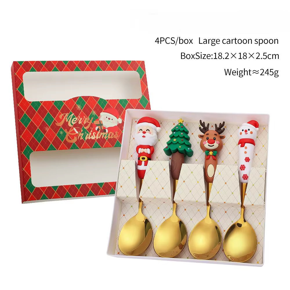 2/4/6Pcs Christmas Fork and Spoon Set,Stainless Steel Creative Tableware,Coffee Tea Dessert Forks and Spoons Gift Set