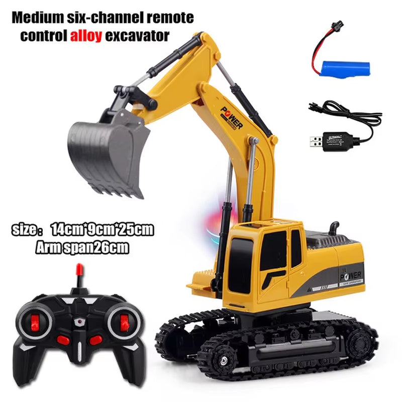 2.4Ghz 6 Channel 1:24 RC Excavator Toy RC Engineering Car Alloy and Plastic Excavator RTR for Kids Christmas Gift