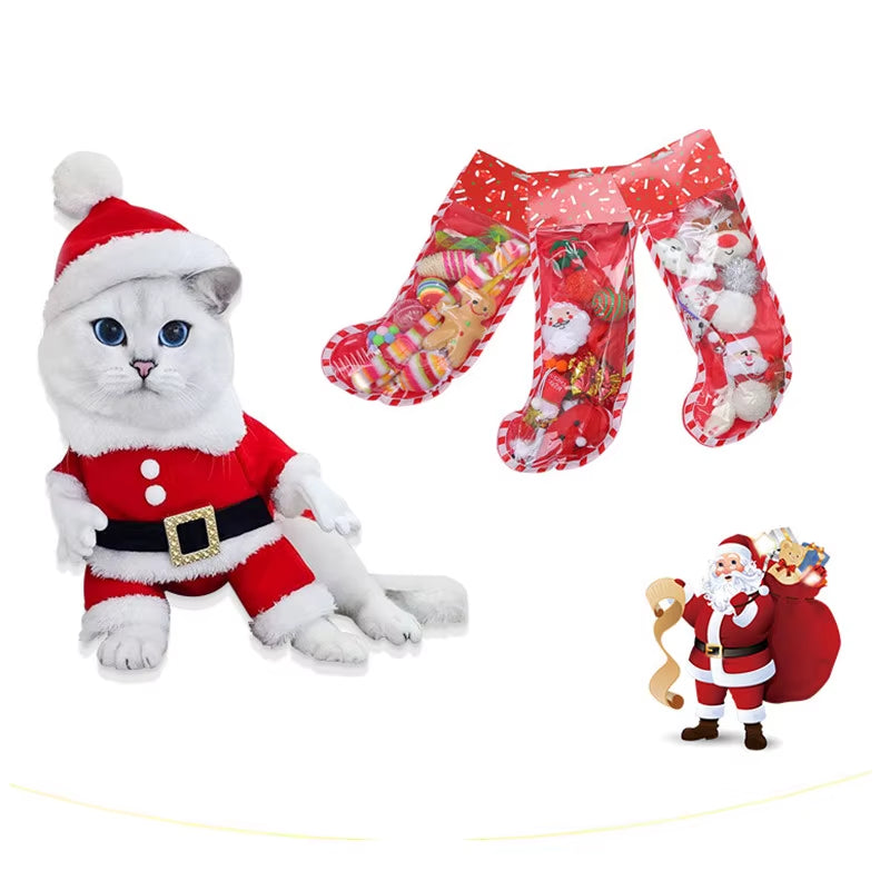 Christmas Series Pet Cats Toys Set Interactive Cat Toy for Kitten Playing Chase Exercise Teaser Wand Xmas Pet Cat Toys Supplies