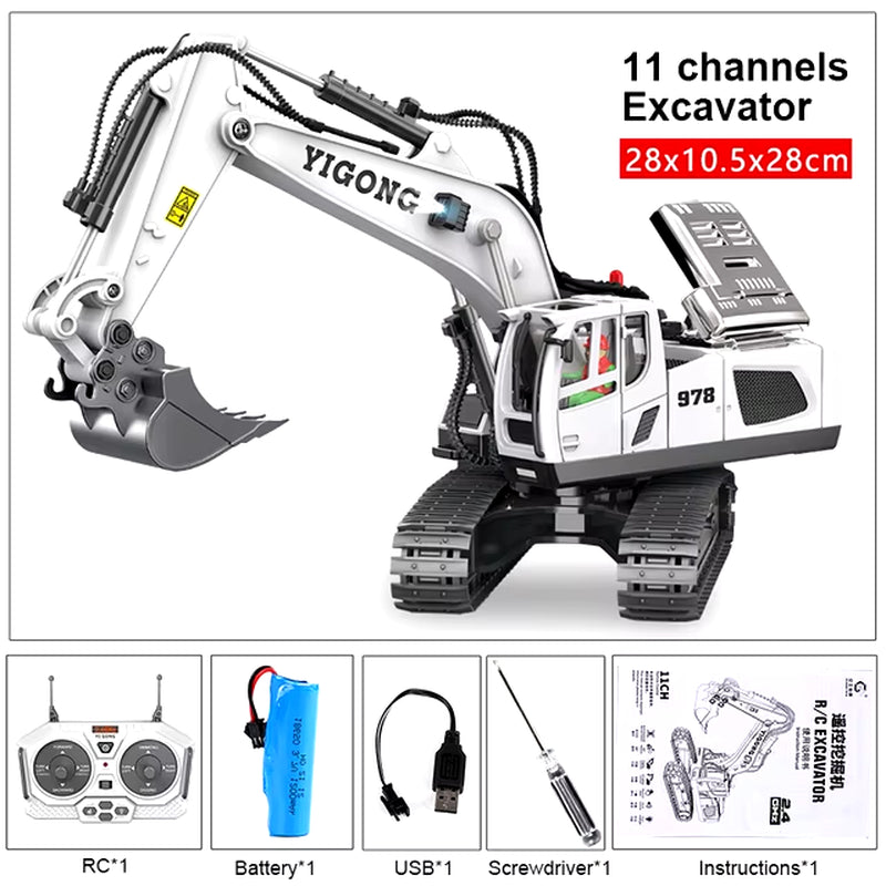 2.4Ghz 6 Channel 1:24 RC Excavator Toy RC Engineering Car Alloy and Plastic Excavator RTR for Kids Christmas Gift