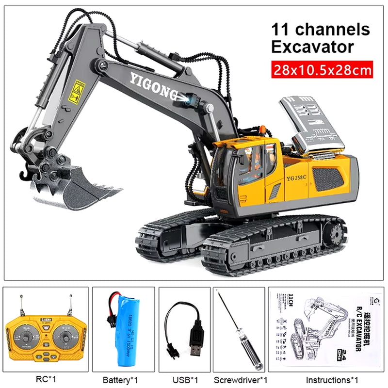 2.4Ghz 6 Channel 1:24 RC Excavator Toy RC Engineering Car Alloy and Plastic Excavator RTR for Kids Christmas Gift