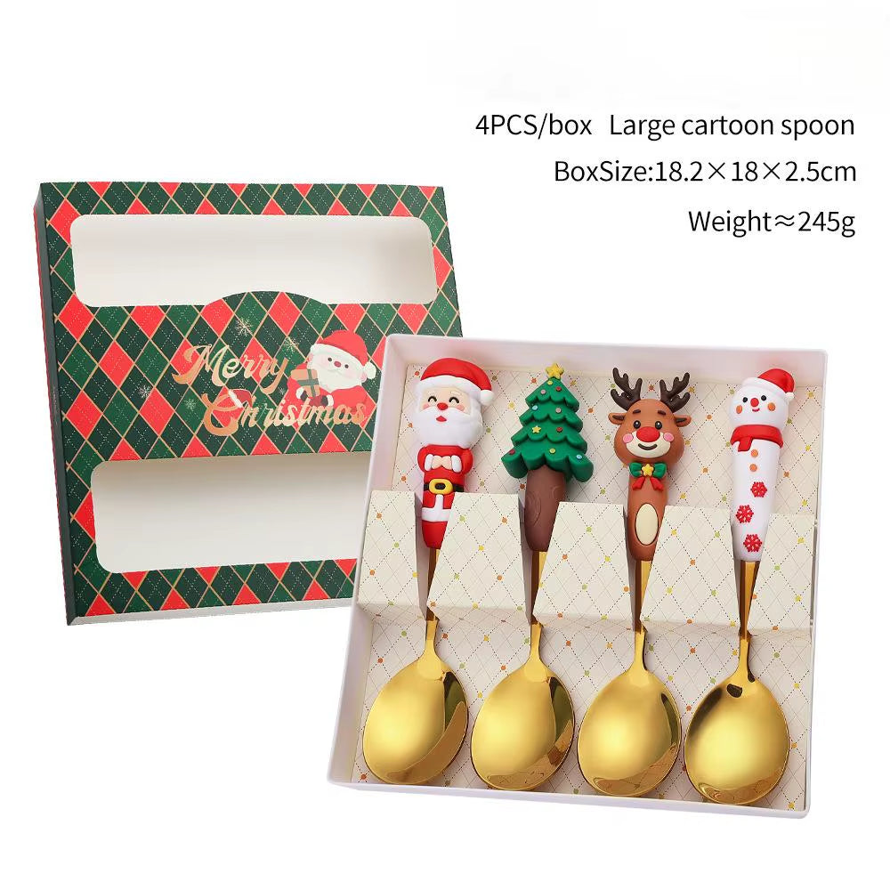 2/4/6Pcs Christmas Fork and Spoon Set,Stainless Steel Creative Tableware,Coffee Tea Dessert Forks and Spoons Gift Set