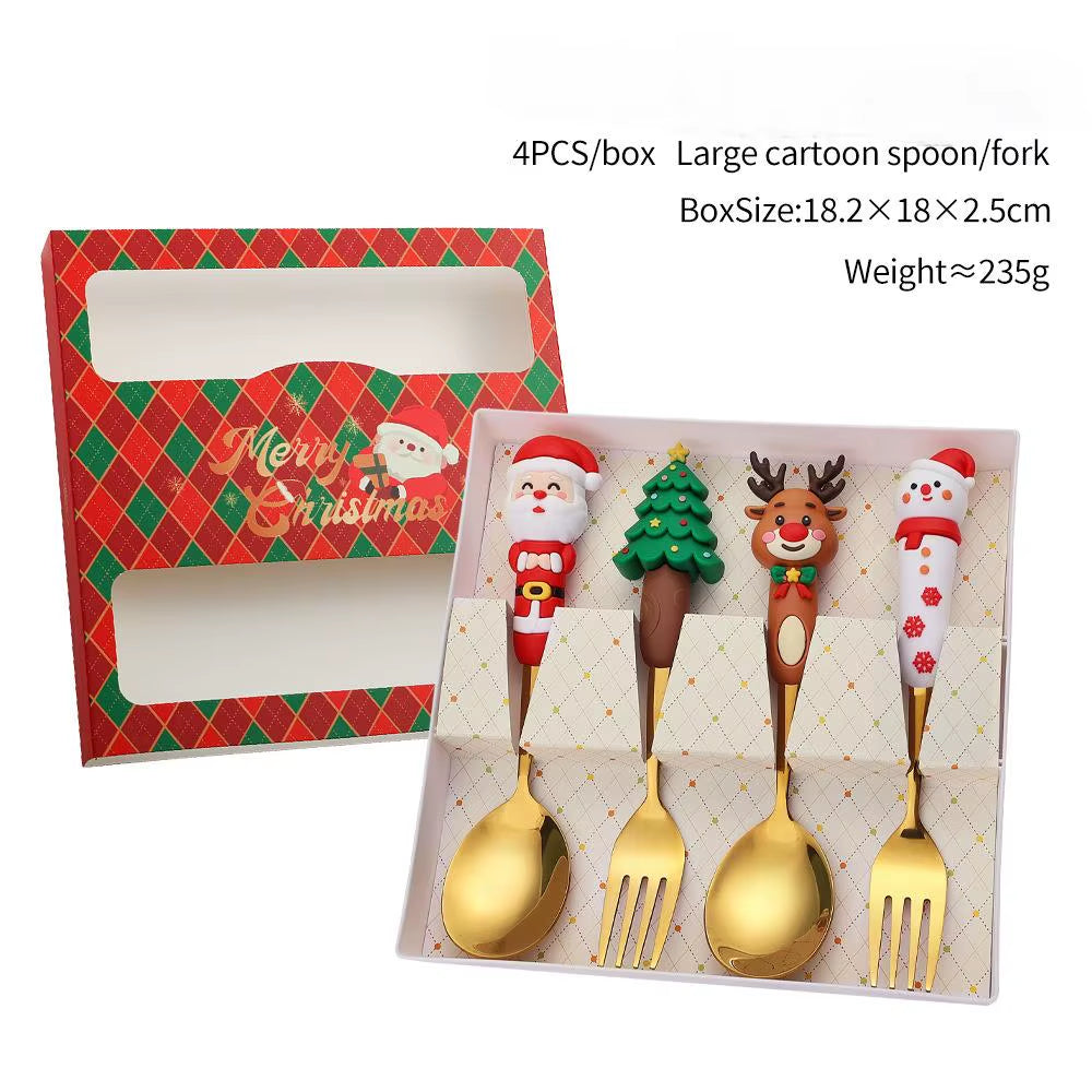 2/4/6Pcs Christmas Fork and Spoon Set,Stainless Steel Creative Tableware,Coffee Tea Dessert Forks and Spoons Gift Set