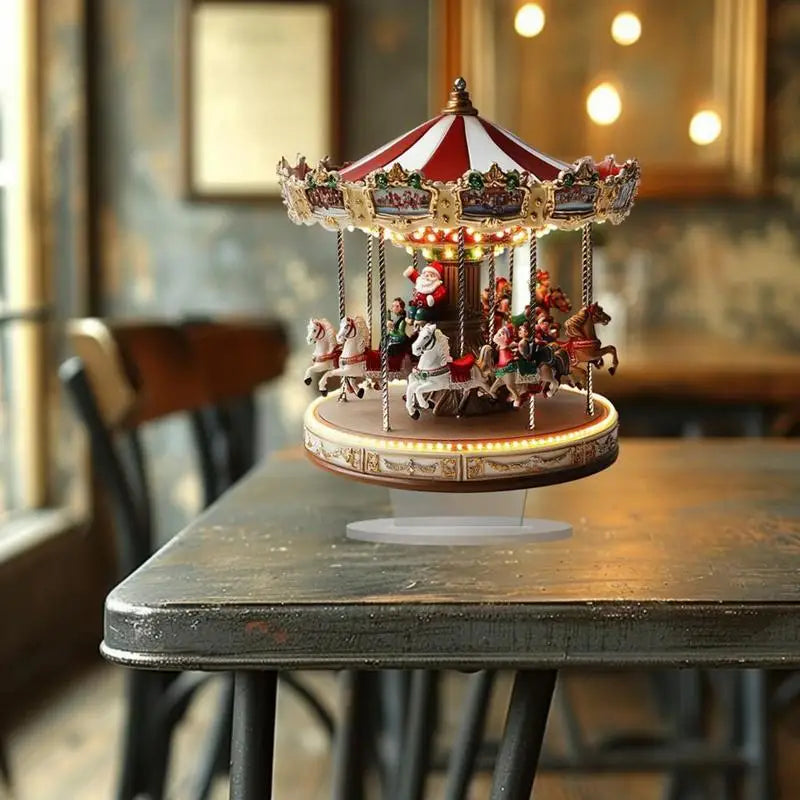 Christmas Carousel Christmas Scene Acrylic 2D Carousel Christmas Village House Christmas Merry Go round Carousel Tabletop