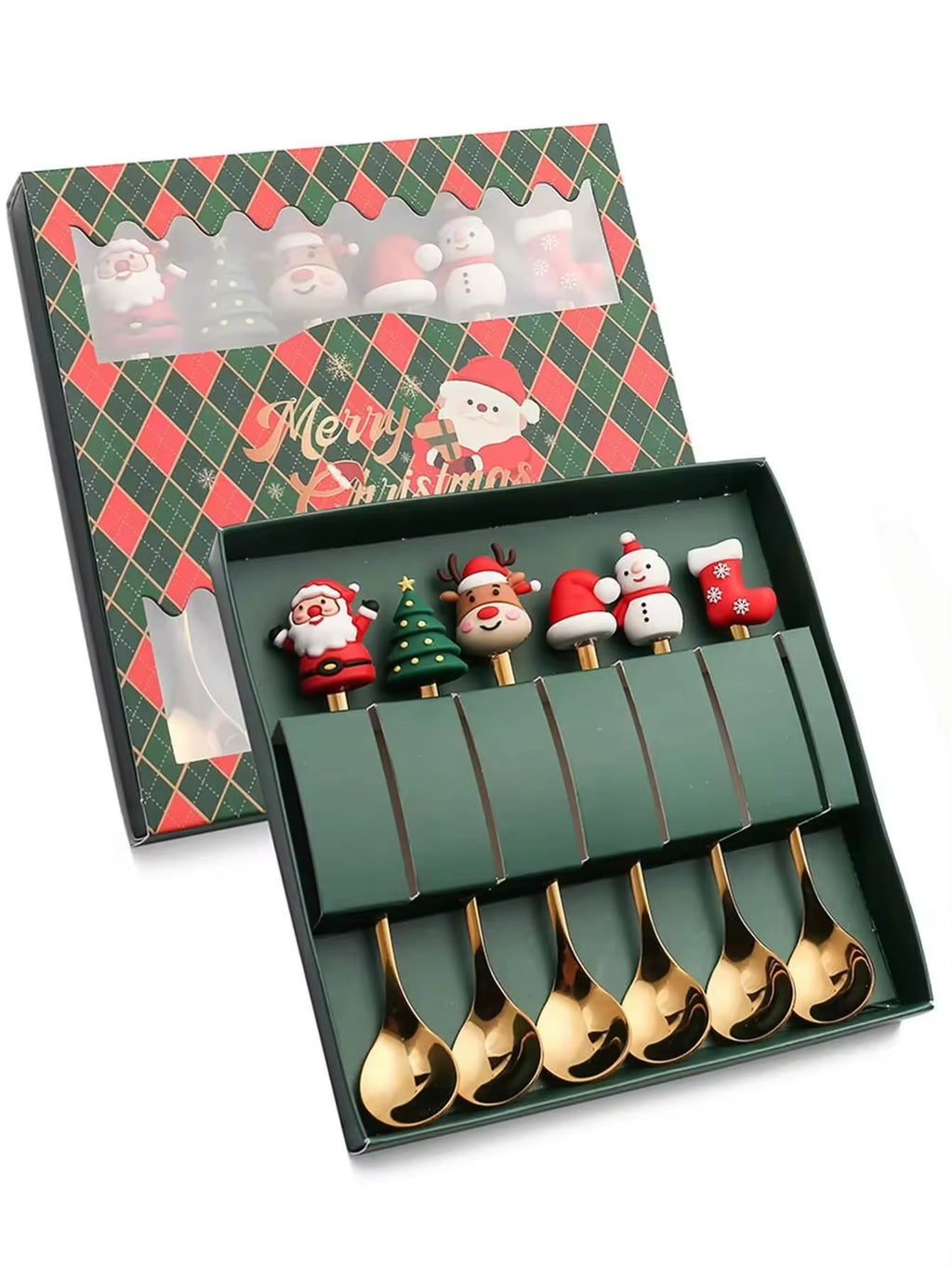 2/4/6Pcs Christmas Fork and Spoon Set,Stainless Steel Creative Tableware,Coffee Tea Dessert Forks and Spoons Gift Set