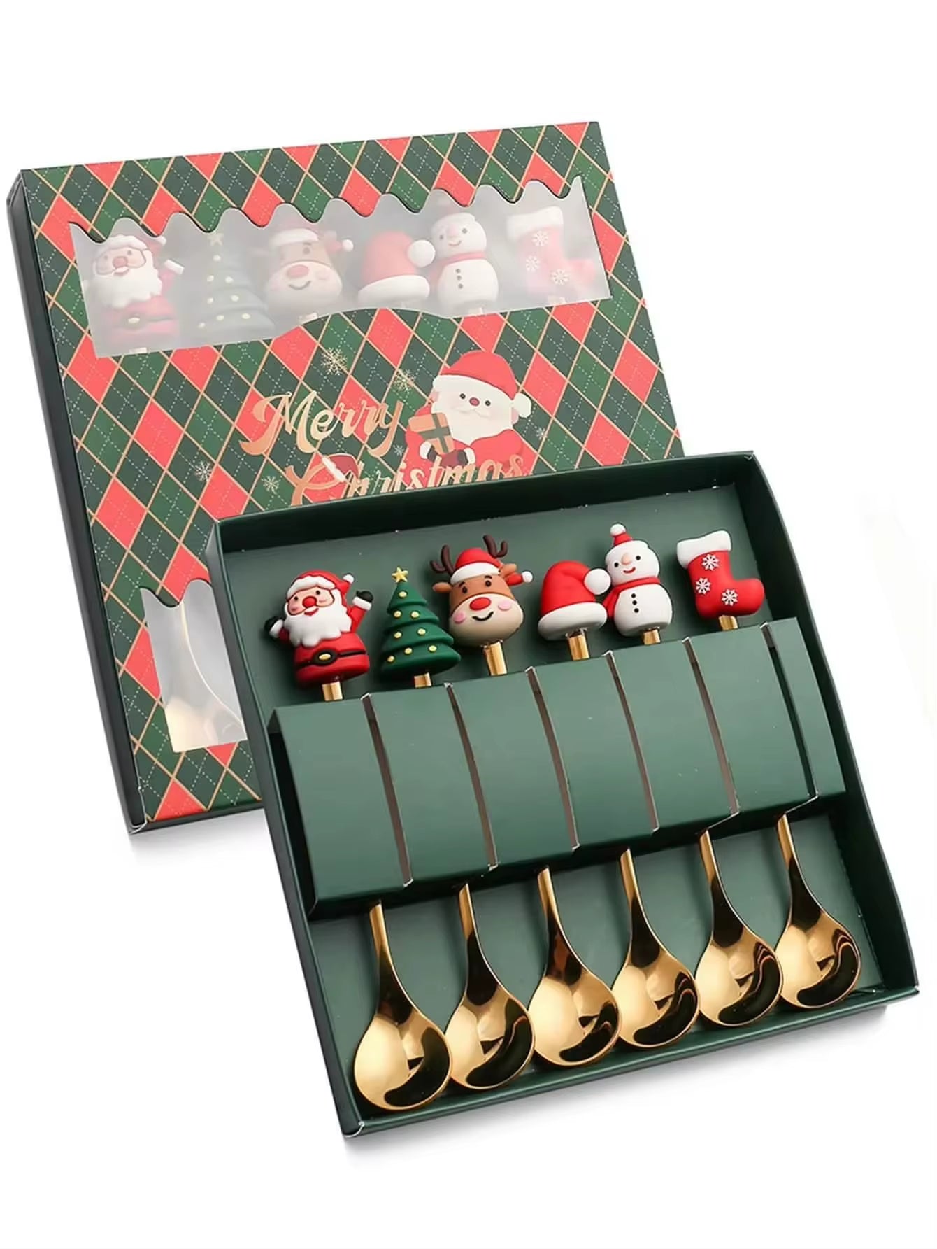 2/4/6Pcs Christmas Fork and Spoon Set,Stainless Steel Creative Tableware,Coffee Tea Dessert Forks and Spoons Gift Set