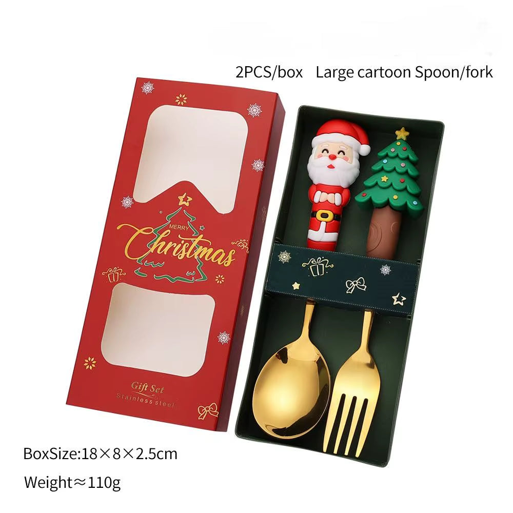 2/4/6Pcs Christmas Fork and Spoon Set,Stainless Steel Creative Tableware,Coffee Tea Dessert Forks and Spoons Gift Set