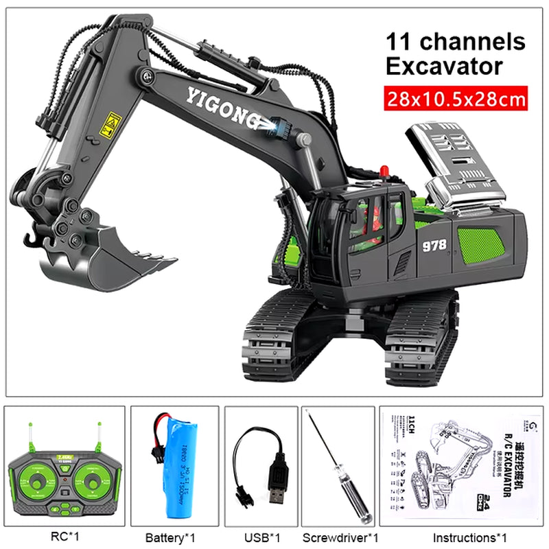 2.4Ghz 6 Channel 1:24 RC Excavator Toy RC Engineering Car Alloy and Plastic Excavator RTR for Kids Christmas Gift