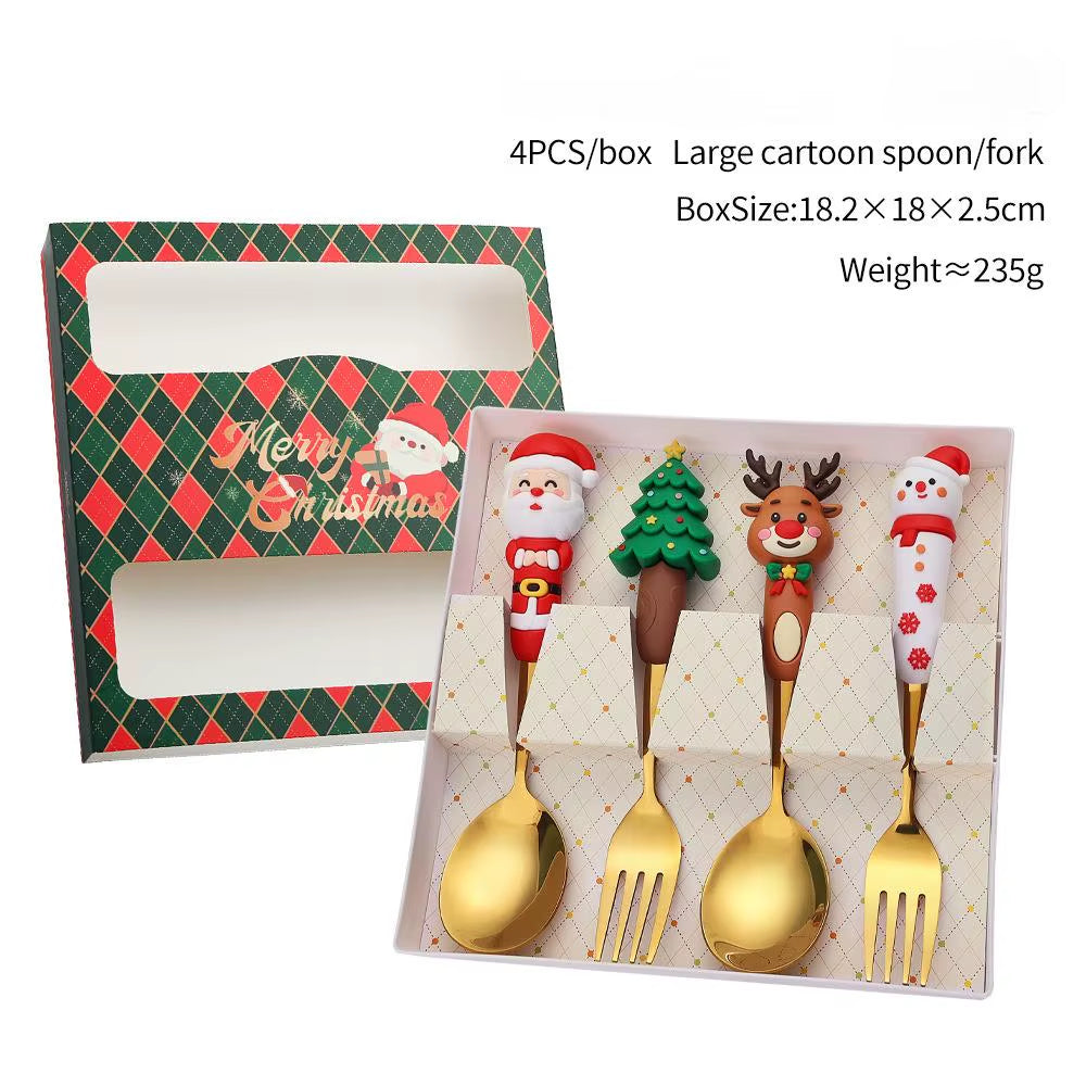 2/4/6Pcs Christmas Fork and Spoon Set,Stainless Steel Creative Tableware,Coffee Tea Dessert Forks and Spoons Gift Set
