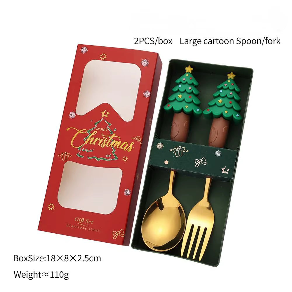 2/4/6Pcs Christmas Fork and Spoon Set,Stainless Steel Creative Tableware,Coffee Tea Dessert Forks and Spoons Gift Set
