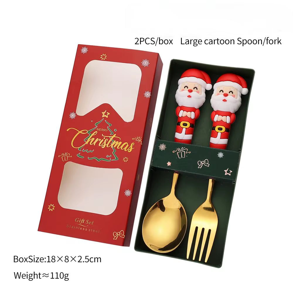 2/4/6Pcs Christmas Fork and Spoon Set,Stainless Steel Creative Tableware,Coffee Tea Dessert Forks and Spoons Gift Set